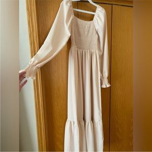 Long sleeve smocked top dress cream / ivory colored size medium